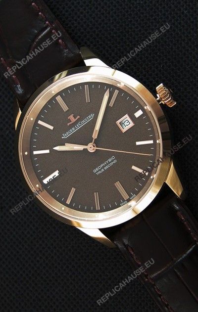 Jaeger LeCoultre Geophysic True Second Pink Gold Swiss Replica Watch Brown Dial 
