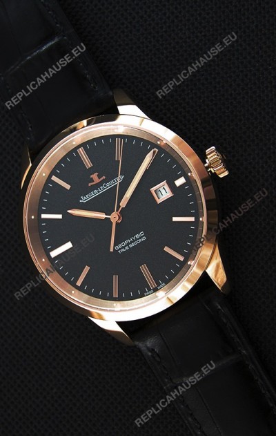 Jaeger LeCoultre Geophysic True Second Pink Gold Swiss Replica Watch Black Dial 