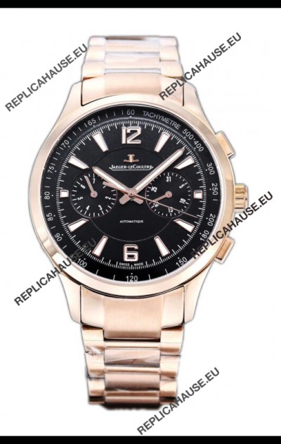 Jaeger LeCoultre Polaris Chronograph Rose Gold Casing Black Dial Swiss Replica Watch 