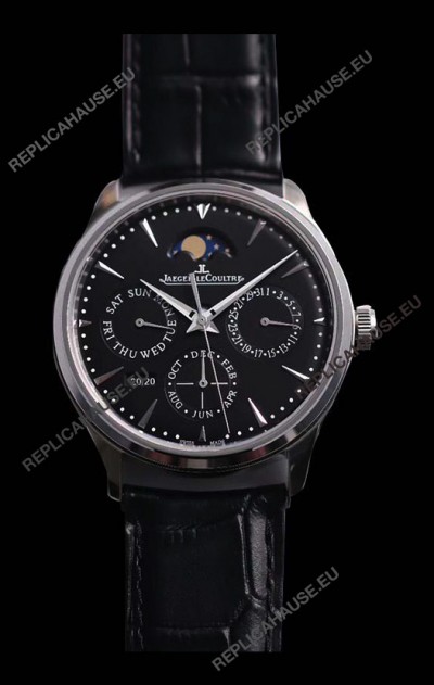 Jaeger LeCoultre Master Ultra Thin Perpetual Swiss Replica Watch in Black Dial 