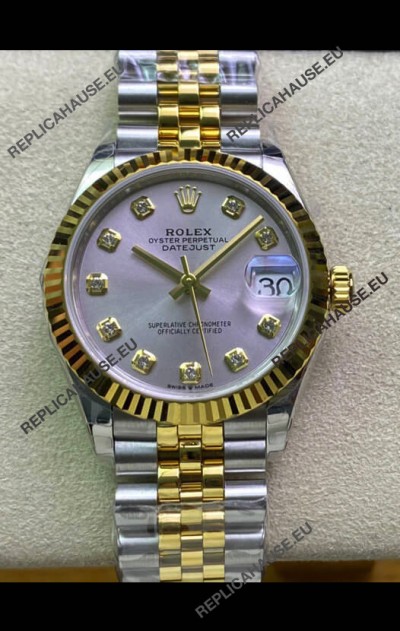 Rolex Datejust 31MM ETA-2671 Movement Swiss Replica in 904L Steel in Silver Dial Yellow Gold 