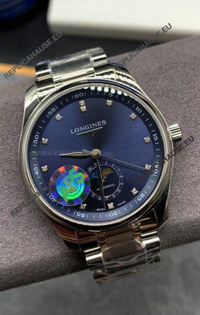 Longines Master Collection Automatic Moonphase Blue Dial Swiss Replica Watch Steel Strap