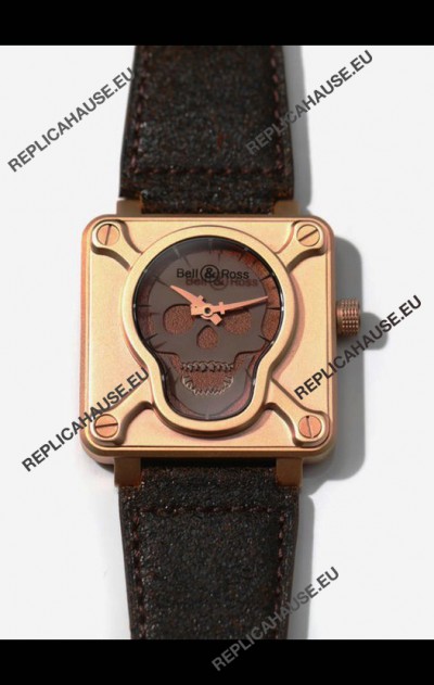 Bell & Ross BR0192 Skull Edition Bronze Casing GREY Skull on Brown Layer Swiss Replica Watch 