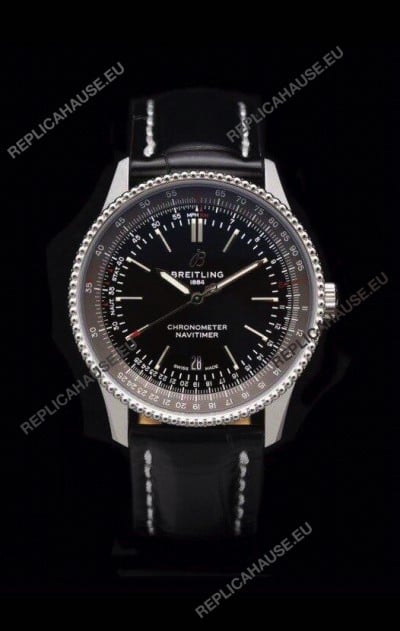 Breitling Navitimer 1 Automatic Swiss Replica Watch in Black Dial - Leather Strap