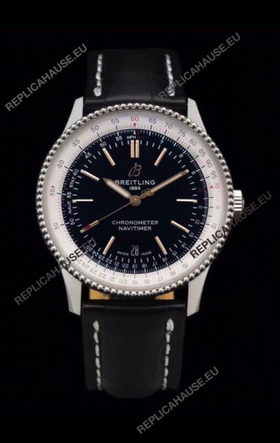 Breitling Navitimer 1 Automatic Swiss Replica Watch in Black Dial - Leather Strap