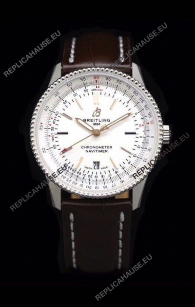 Breitling Navitimer 1 Automatic Swiss Replica Watch in White Dial - Leather Strap