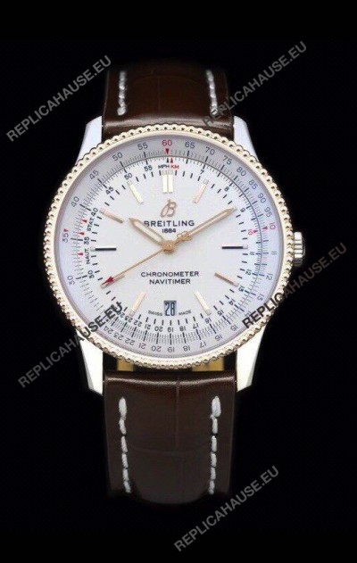 Breitling Navitimer 1 Automatic Swiss Replica Watch in White Dial Rose Gold Bezel