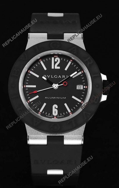 Bvlgari Aluminum 1:1 Mirror Swisss Replica Watch in Black Dial 