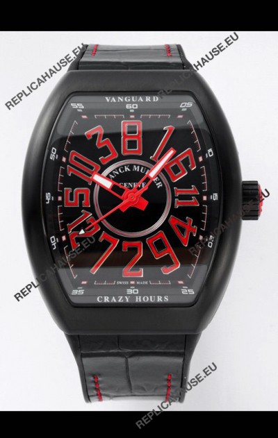 Franck Muller Vanguard Crazy Hours in DLC Coated Casing Black Dial Swiss Replica Watch 