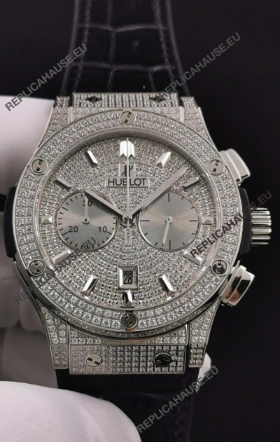 Hublot Classic Fusion Chronograph Steel Diamonds Dial and Casing 1:1 Mirror Replica Watch 