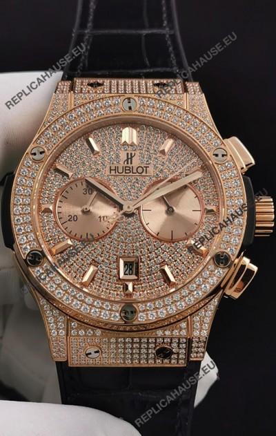 Hublot Classic Fusion Chronograph Rose Gold Diamonds Dial and Casing 1:1 Mirror Replica Watch 