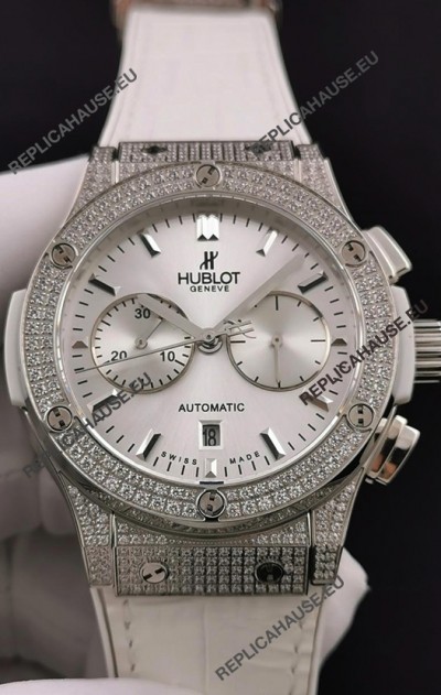 Hublot Classic Fusion Chronograph Steel Diamonds Casing Steel Dial 1:1 Mirror Replica Watch 