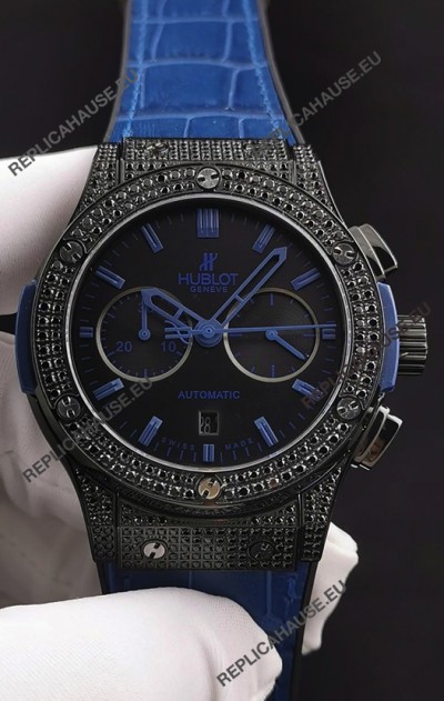 Hublot Classic Fusion Chronograph DLC Diamonds Casing Steel Dial 1:1 Mirror Replica Watch 