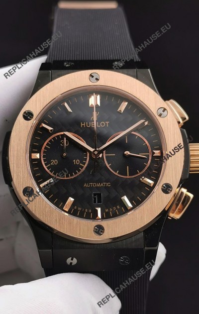 Hublot Classic Fusion Chronograph Ceramic Rose Gold Bezel Carbon Dial 1:1 Mirror Replica Watch 