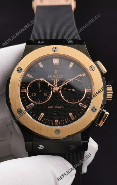 Hublot Classic Fusion Chronograph Ceramic Yellow Gold Bezel Carbon Dial 1:1 Mirror Replica Watch 