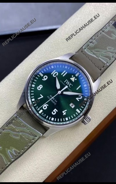 IWC Pilot MARK Series IW328205 1:1 Mirror Swiss Replica Watch in Green Dial Leather Strap