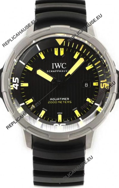 IWC Aquatimer IW358001 1:1 Titanium Mirror Swiss Replica Watch in Black Dial Rubber Strap