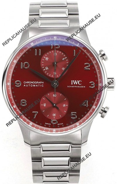 IWC Portuguese Chronograph Swiss Replica Watch in Steel Case Maroon Dial - 1:1 Mirror Replica Edition