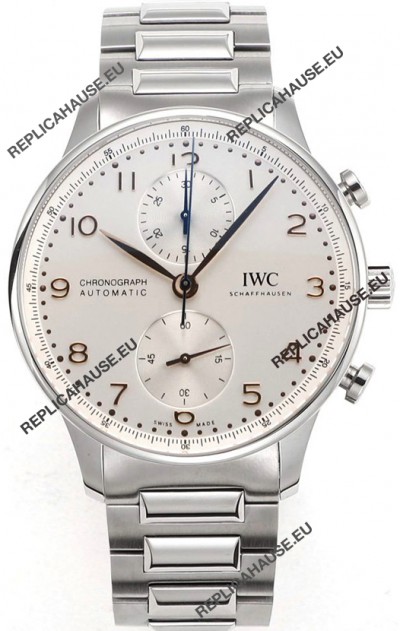 IWC Portuguese Chronograph Swiss Replica Watch in Steel Case Steel White Dial - 1:1 Mirror Replica Edition