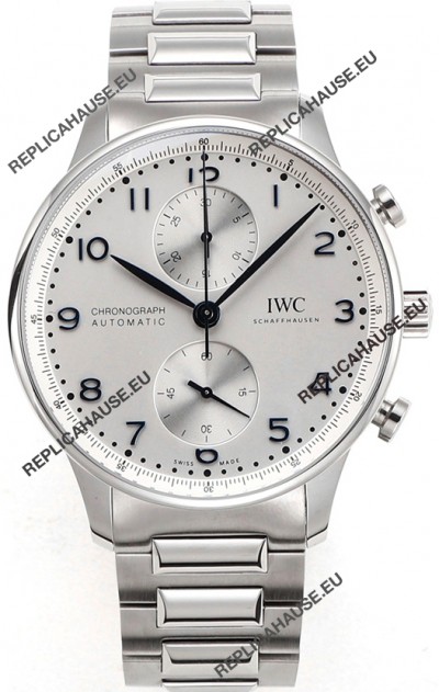 IWC Portuguese Chronograph Swiss Replica Watch in Steel Case White Dial - 1:1 Mirror Replica Edition