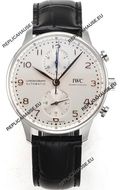 IWC Portuguese Chronograph Swiss Replica Watch in Steel Case Steel White Dial - 1:1 Mirror Replica Edition
