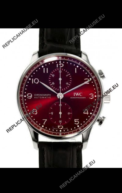 IWC Portuguese Chronograph Swiss Replica Watch in Steel Case Maroon Dial - 1:1 Mirror Replica Edition