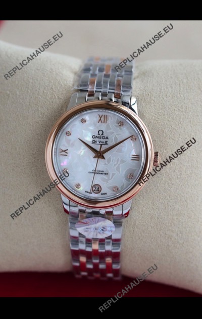 Omega De Ville Edition Swiss Automatic Watch in Two Tone Rose Gold White Dial 