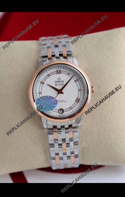Omega De Ville Edition Swiss Automatic Watch in Two Tone Rose Gold White Dial 