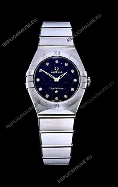 Omega Constellation Ladies Swiss Quartz 1:1 Mirror Replica - Steel Casing in Black Starry Dial 