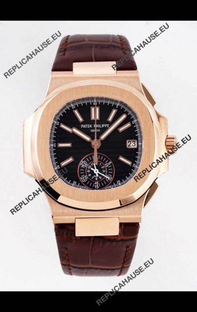 Patek Philippe Nautilus 5980/1R-001 Rose Gold 904L Steel Case in Black Dial - 1:1 Mirror Replica