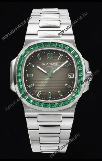 Patek Philippe Nautilus 5711 Grey Dial 1:1 Mirror Replica in 904L Steel with Rubies Bezel