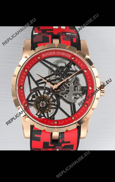 Roger Dubuis Excalibur Spider Flying Tourbillon Skeleton Rose Gold Casing 42MM 1:1 Mirror Swiss Watch
