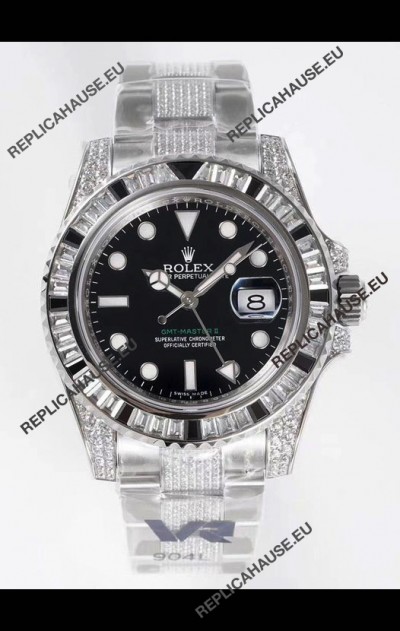 Rolex GMT Masters II Diamonds Swiss watch in 904L Case - 1:1 Mirror Quality