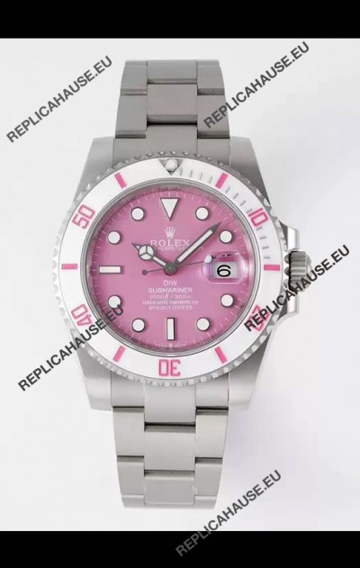 Rolex Submariner DiW Stainless Steel Casing White Ceramic Bezel Pink Dial Edition Watch 