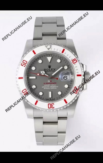 Rolex Submariner DiW Stainless Steel Casing White Ceramic Bezel Grey Dial Edition Watch 