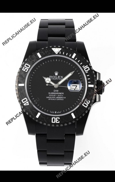 Rolex Submariner DiW DLC Coated Steel Casing Black Ceramic Bezel Edition Watch 