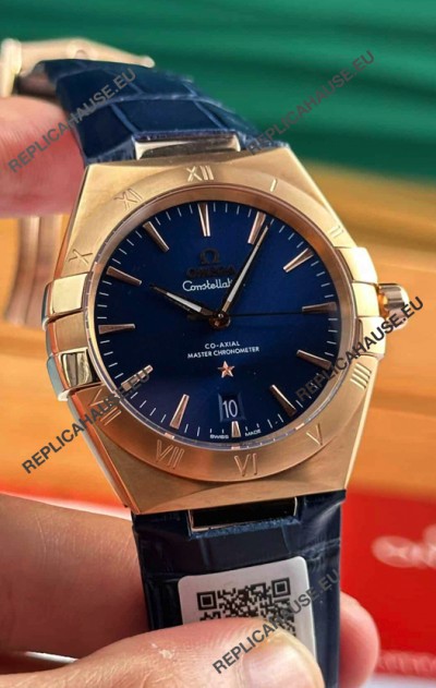 Omega Co-Axial Constellation 39MM Rose Gold Bue Dial 1:1 Mirror Replica Watch