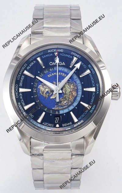 Omega Aqua Terra 150M Wolrd Timer 24 Blue Dial 904L Steel 1:1 Mirror Replica 41MM 