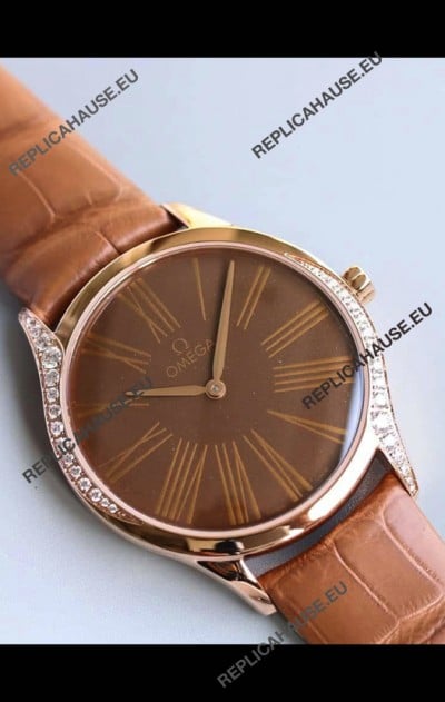 Omega De Ville Tresor Edition Swiss Quartz Watch 36MM Rose Gold Casing Brown Dial