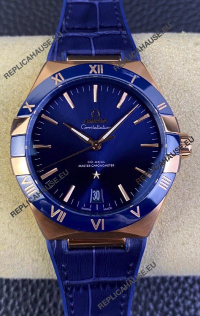 Omega Co-Axial Constellation 41MM Rose Gold 904L Steel - Blue Dial 1:1 Mirror Replica Watch