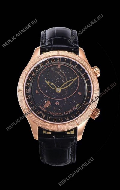 Patek Philippe 6102R Grand Compilations Handwind Swiss Replica Watch - Rugged Bezel Black Dial