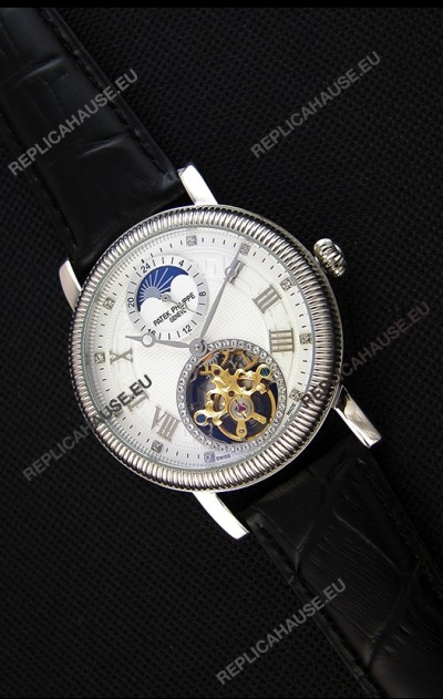 Patek Philippe Japanese MoonPhase Tourbillon Replica Watch White Dial