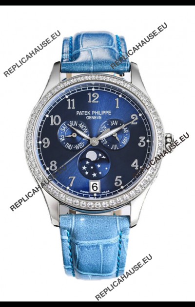 Patek Philippe Complications 4948G Annual Calendar Moonphase Blue Dial White Gold Swiss Replica 