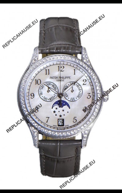 Patek Philippe Complications 4948G Annual Calendar Moonphase Pearl Dial White Gold Swiss Replica 