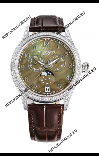Patek Philippe Complications 4948G Annual Calendar Moonphase Pearl Dial White Gold Swiss Replica 