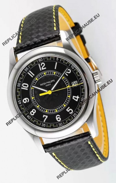 Patek Philippe Calatrava 6007 Black Dial Yellow Hands 904L Steel Casing 1:1 Mirror Replica Watch