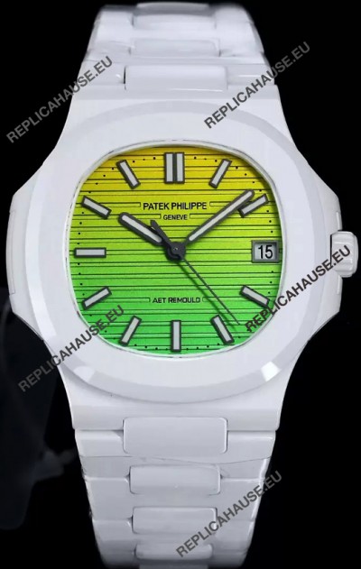 Patek Philippe Nautilus 5711 AET Remould White Ceramic Edition Gradient Yellow/Green Dial Swiss Replica Watch