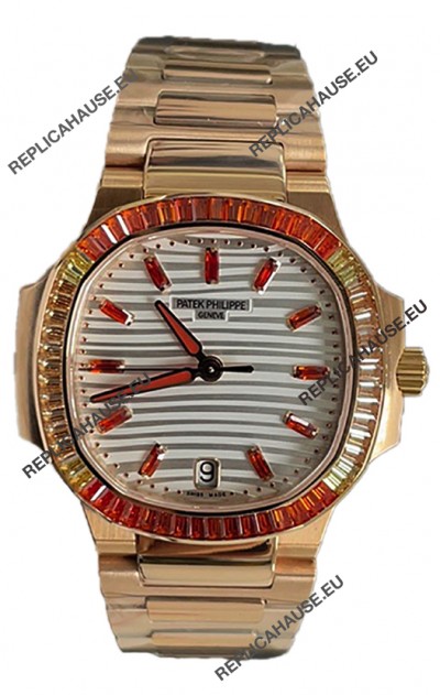 Patek Philippe Nautilus 7118R 35MM 1:1 Rose Gold Case White Dial 1:1 Mirror Replica Watch