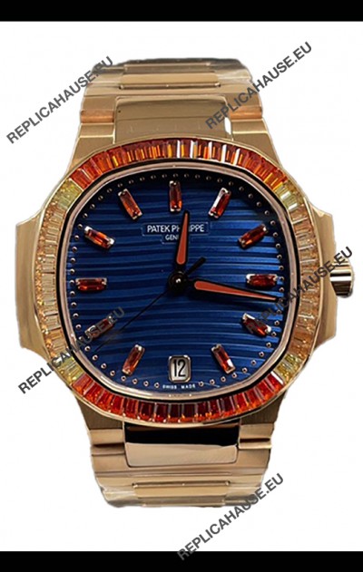 Patek Philippe Nautilus 7118R 35MM 1:1 Rose Gold Case Blue Dial 1:1 Mirror Replica Watch