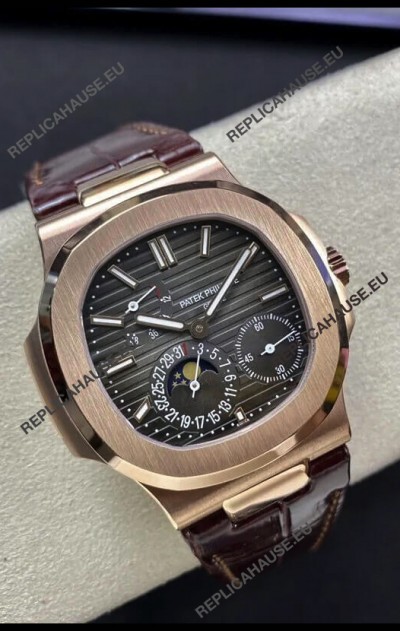 Patek Philippe Nautilus 5712/R 1:1 Quality Swiss Replica Watch in Brown Dial Leather Strap